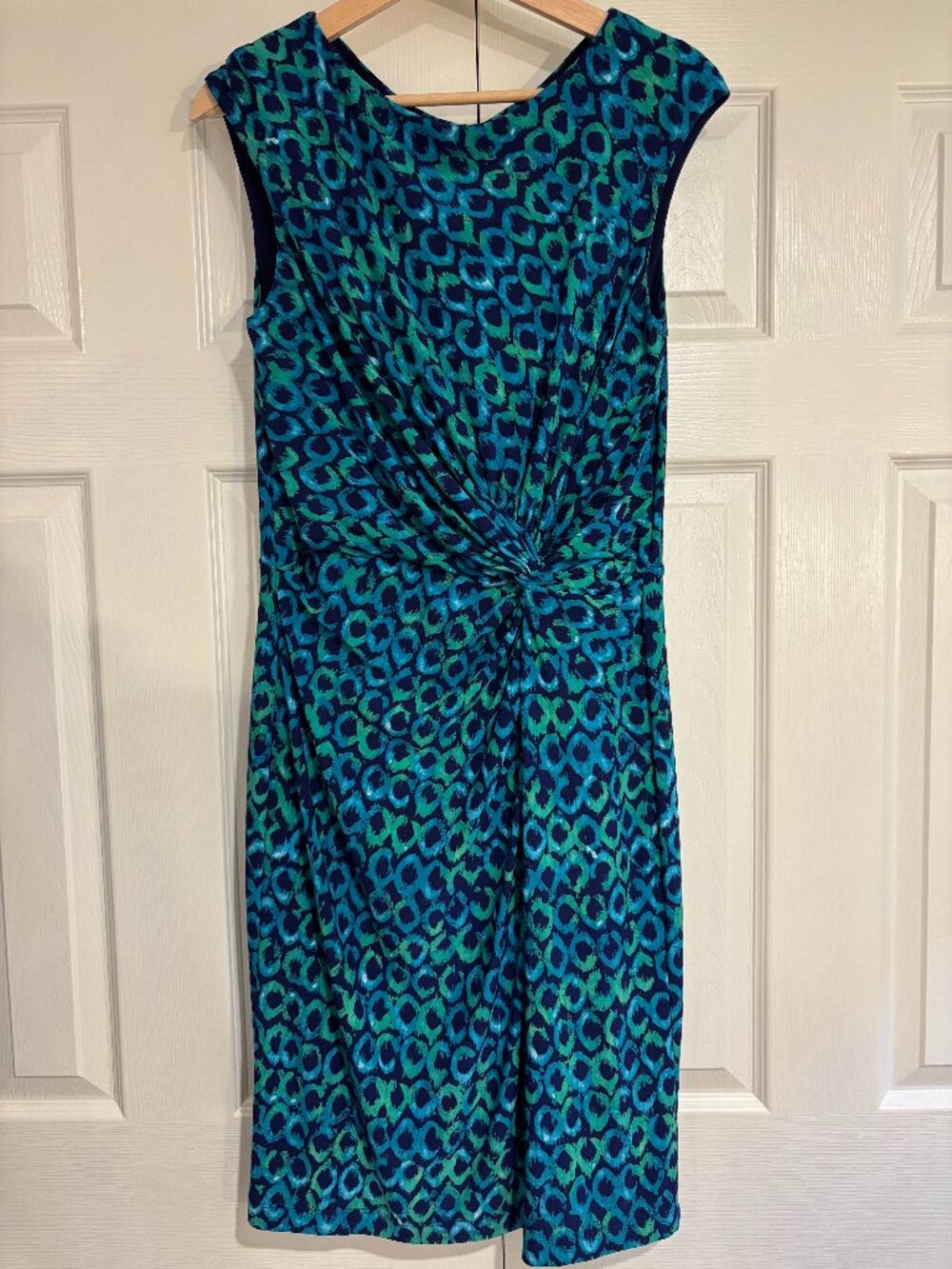 Lauren Ralph Lauren Knot Waist Cap Sleeve Dress Blue Green EUC Sheath Career